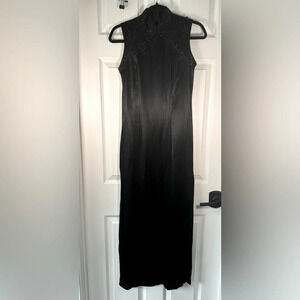 Zum Zum by Niki Livas Asian Inspired Mock neck Sequin Satin Black Dress Size 5-6